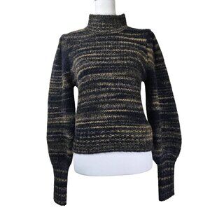 Veronica Beard Alston Knit Sweater Sz S Alpaca Blend Puff Sleeves Black Spacedye